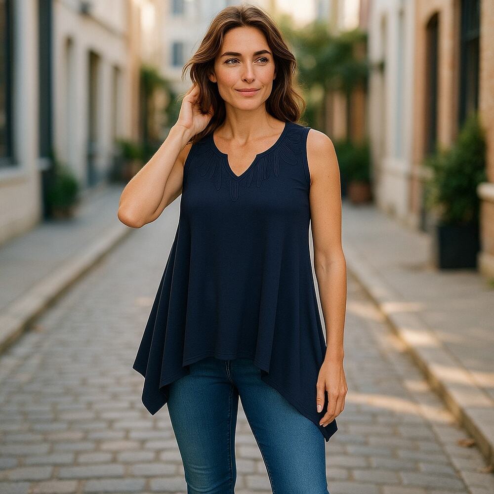 Sophie Max Womens Tank Top Size XS Germaine Trapeze Navy Blue Swing NEW - Picture 2 of 11